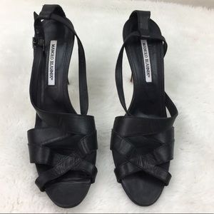 Vintage Manolo Blahnik Black Leather Sandals